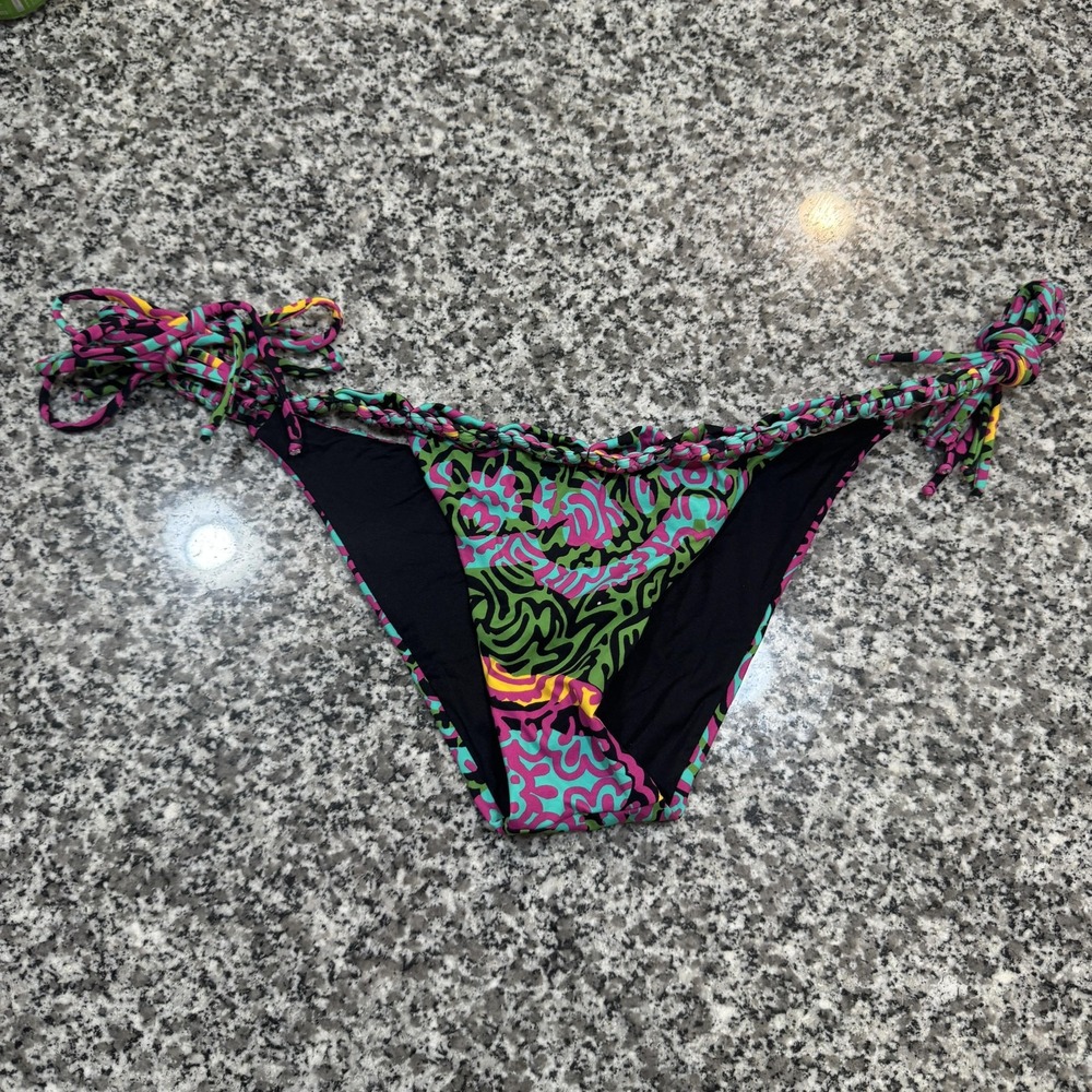 Miss Bikini Luxe‎ Bikini Bottom Womens Large Multicolor Side Tie Swimwear Print
